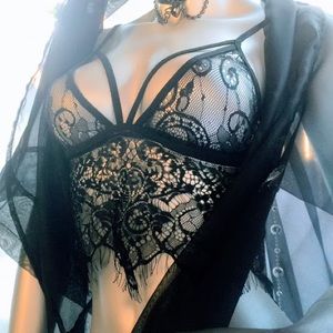 SEXY & Sheer Black Lace Harness Camisole Crop Top